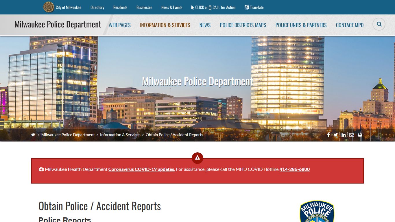 Obtain Police / Accident Reports - Milwaukee